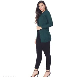Clapton Women's Acrylic Blend Full Sleeve Winter Wear LongCardigan/Shrug Beige - L, Green, Wollen, Pack of 1